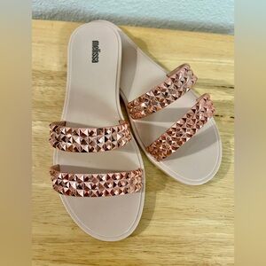 NWOT Melissa brand flat slide - light pink and rose gold textured straps.